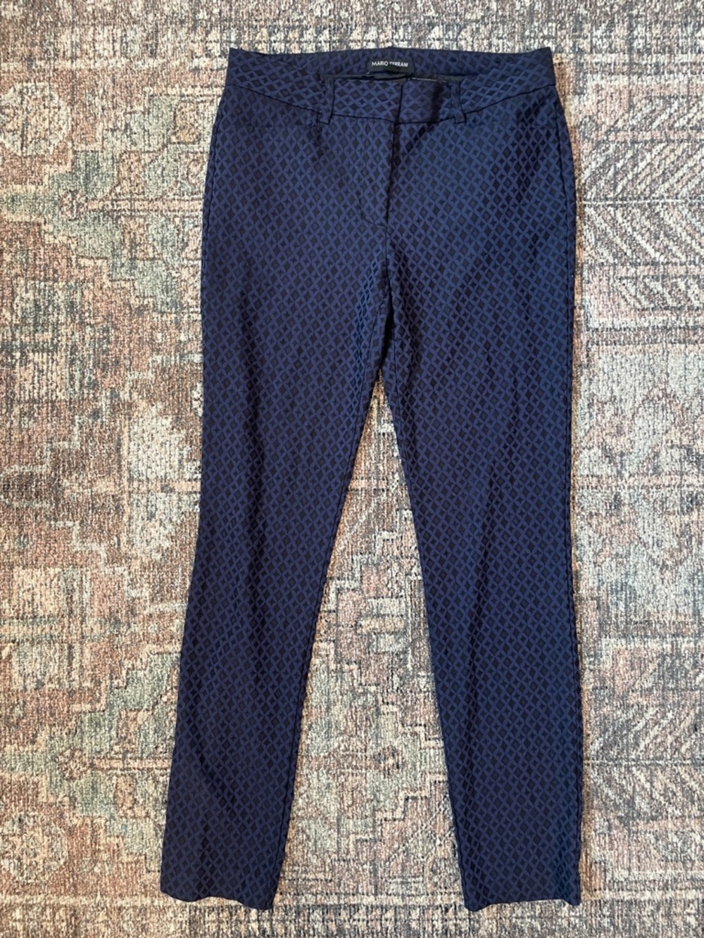 Mario Serrani Navy Black Diamond Print Work Pants Size 4 Slim Stretch Career